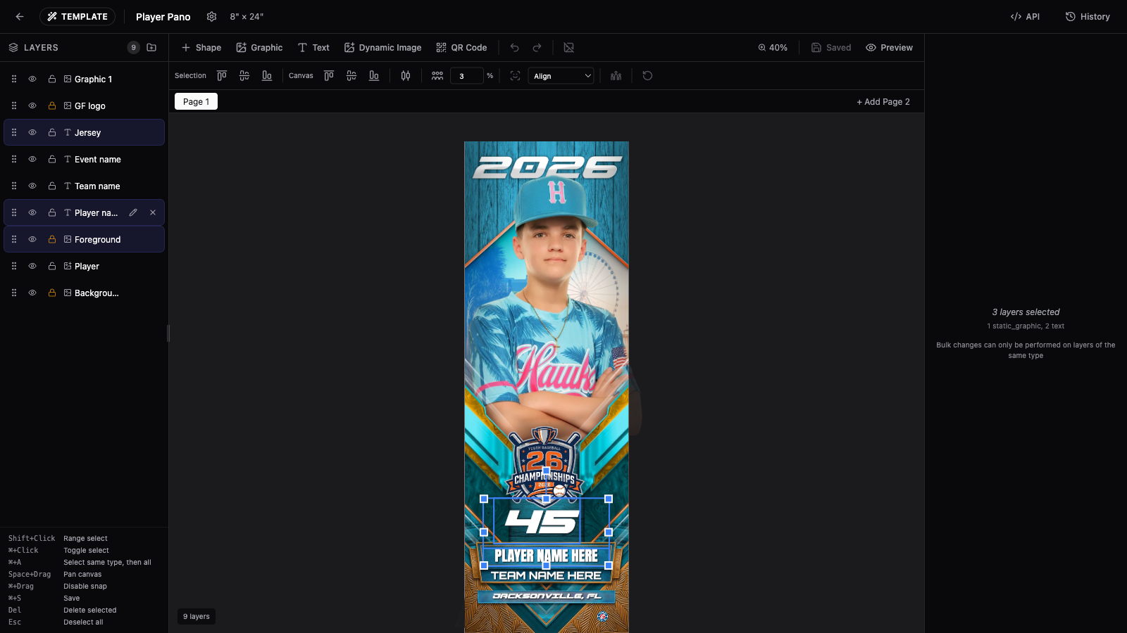 Several layers selected on the canvas with the alignment toolbar visible