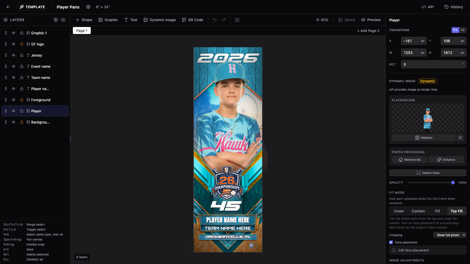 The Detect Face button in the photo layer properties panel