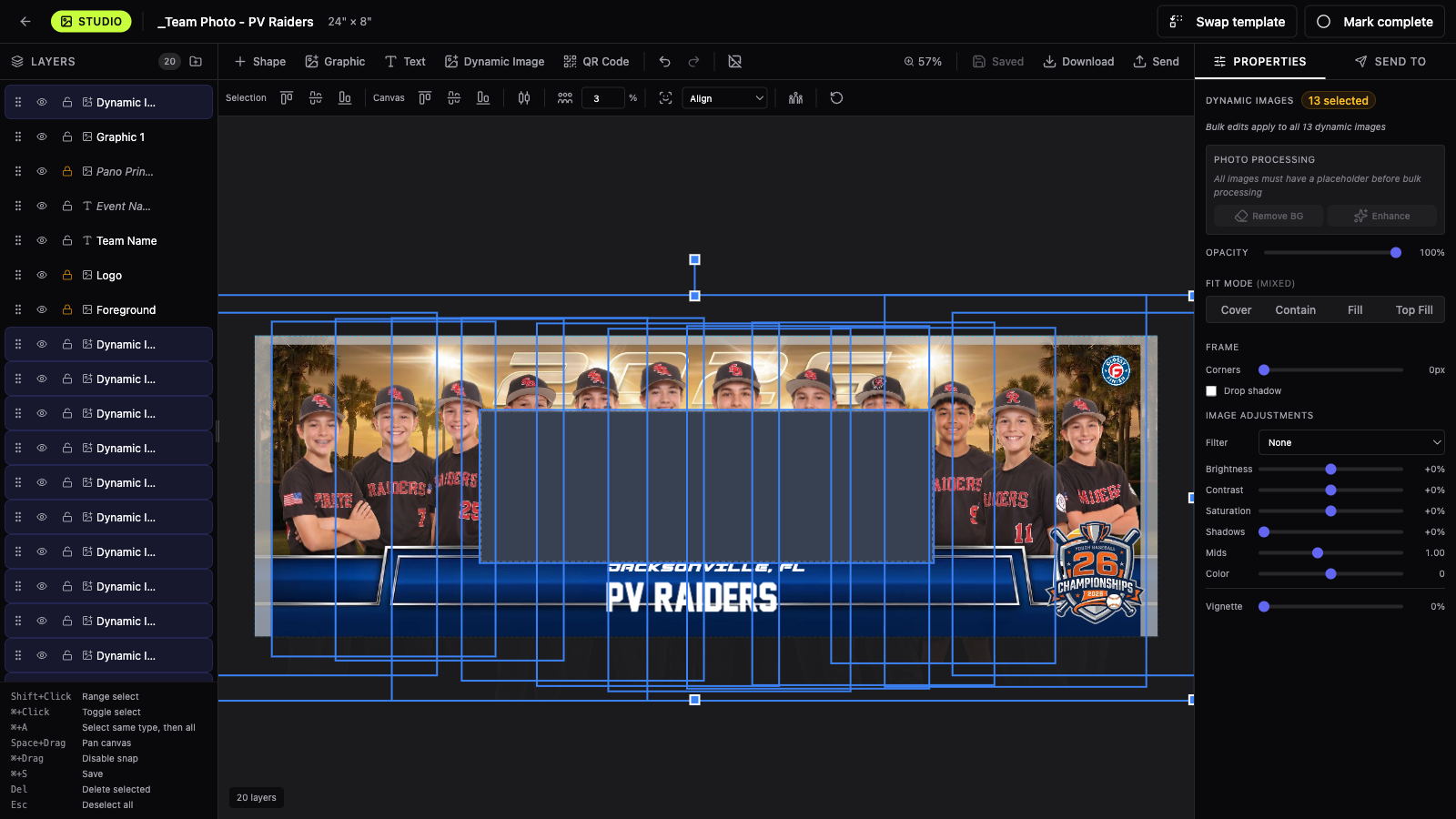 The finished row: faces aligned and evenly distributed across the canvas