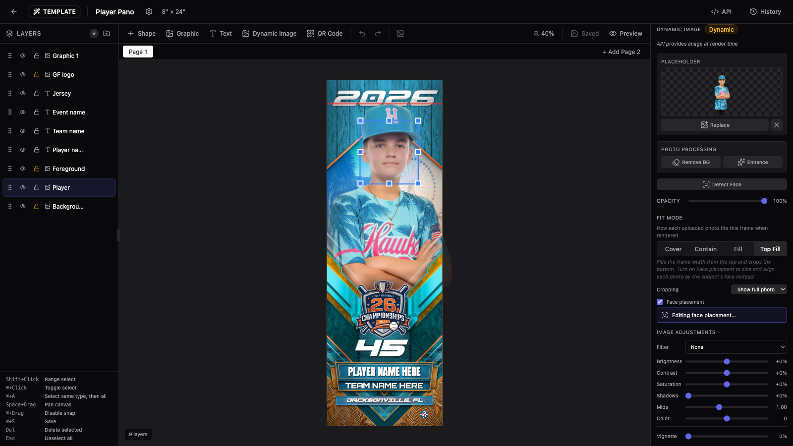 Canvas overlays: the face-target box rectangle and the max content line with its shaded band