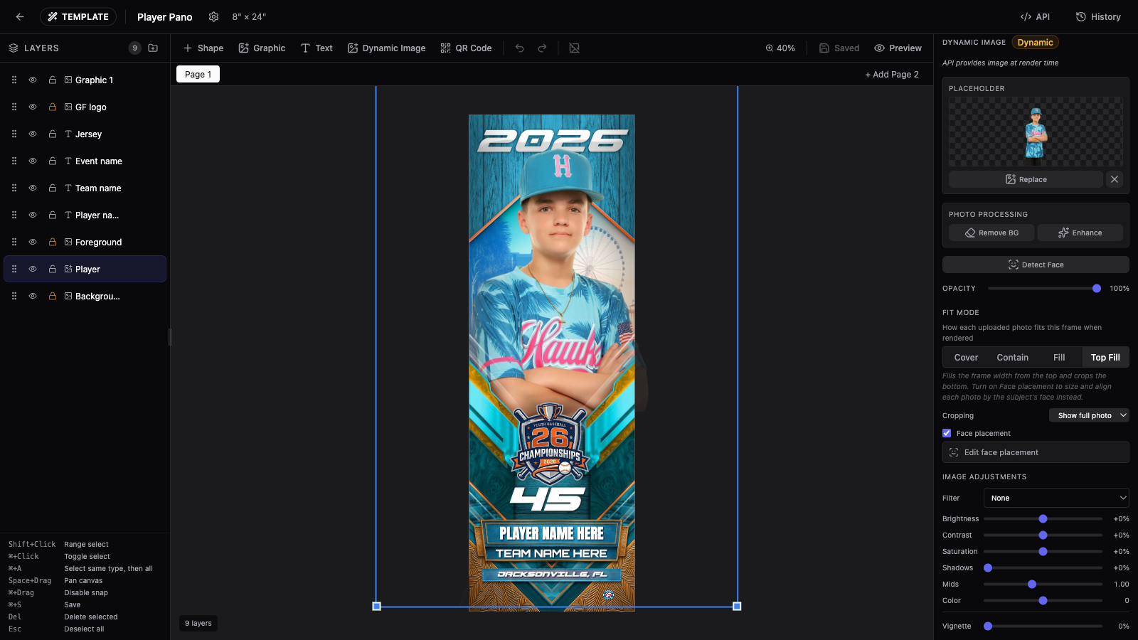The Edit face placement control in the photo layer properties panel