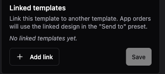 The Template settings popover open with the Linked templates section showing an empty state and the Add link button