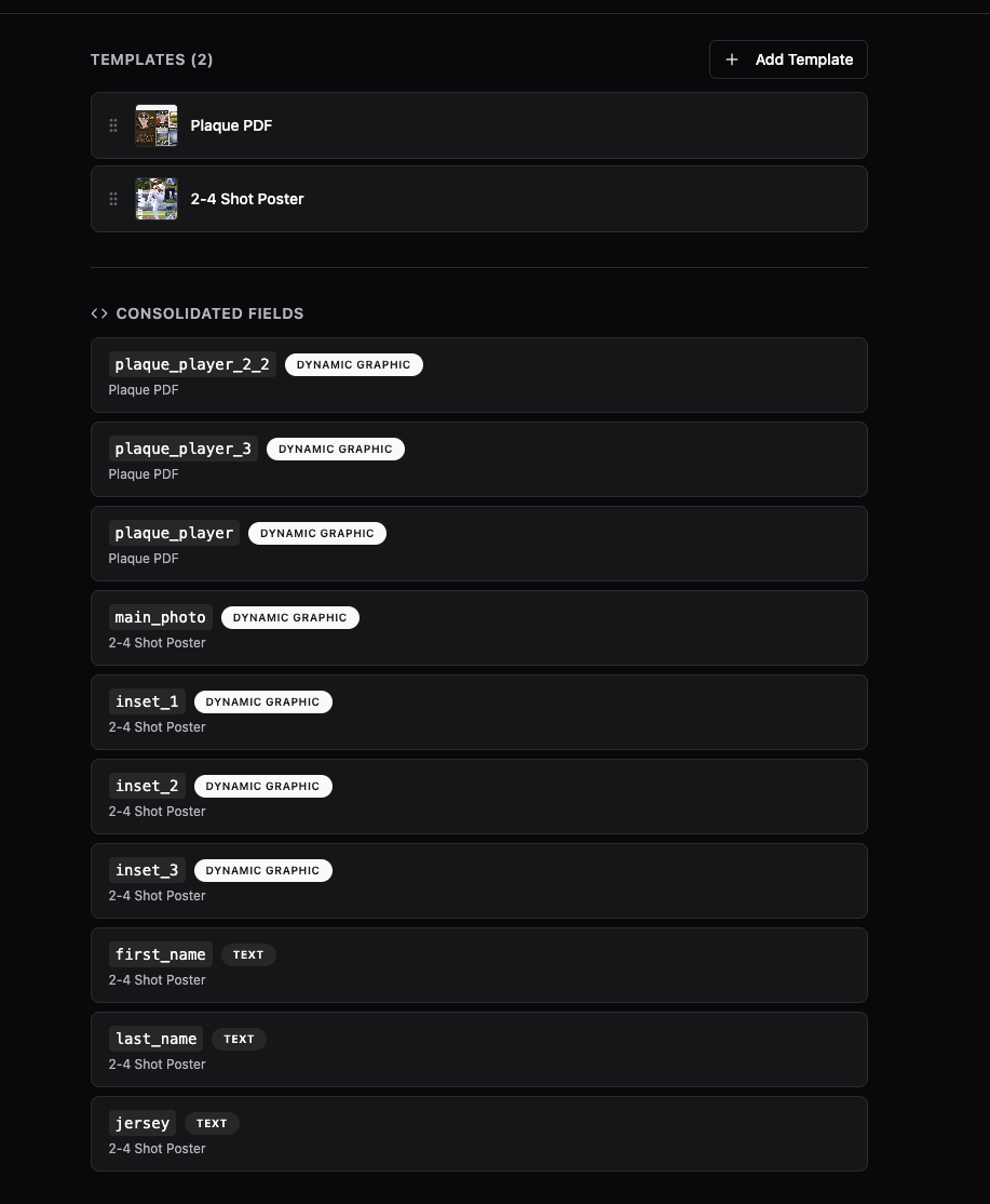 Design group detail page showing the template member list with drag handles and the Add Template button