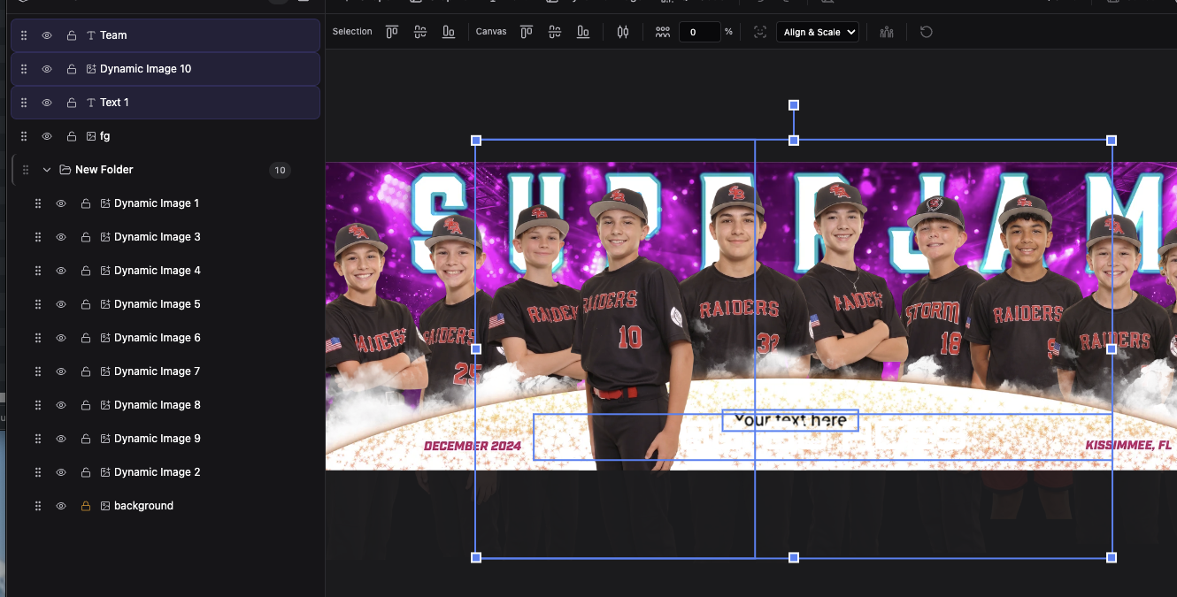 The editor layer panel after a swap, with orphaned layers kept on top of the canvas above the new template's own layers
