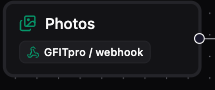 A Photos start step on the canvas showing its trigger badge beneath the step label